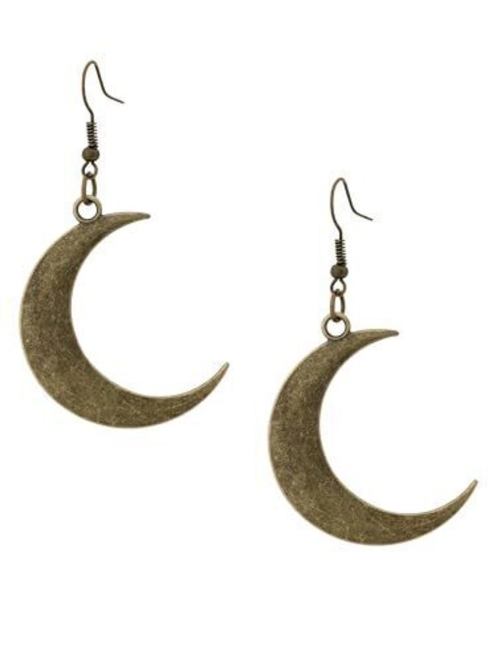 1117 Vintage Antique Brass Crescent Moon Dangle Drop Earrings, Vintage